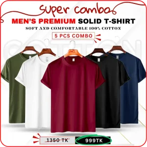 5 Pcs Combo - Premium T-Shirt